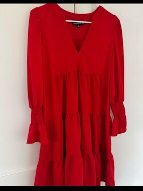 Tuckernuck Red Long Sleeve Tiered Midi Dress